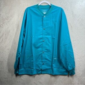 Cherokee Professionals Men's Snap Front Warm-Up Solid Scrub Jacket Teal Blue L‎